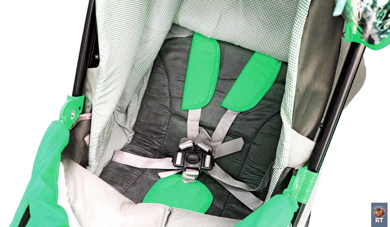 Санки-коляска Snow Galaxy City-1, дизайн - Серый Зайка на зелёном, на больших колёсах Ева с сумкой и варежками  
